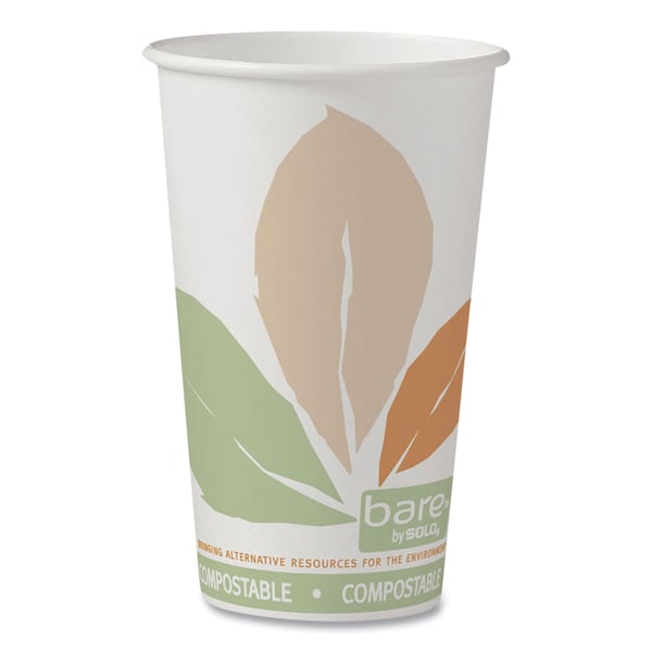 Dart Bare Eco-Forward PLA Paper Hot Cups, 16 oz, White/Green/Orange, PK1000 - 316PLA-J7234