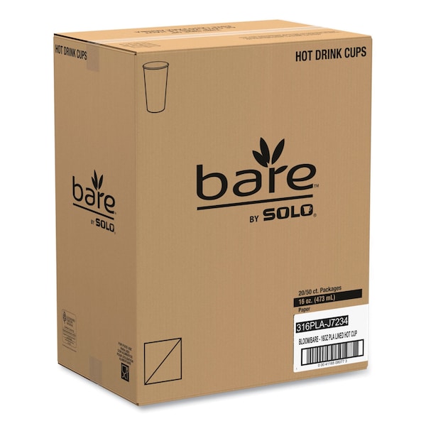 Dart Bare Eco-Forward PLA Paper Hot Cups, 16 oz, White/Green/Orange, PK1000 - 316PLA-J7234