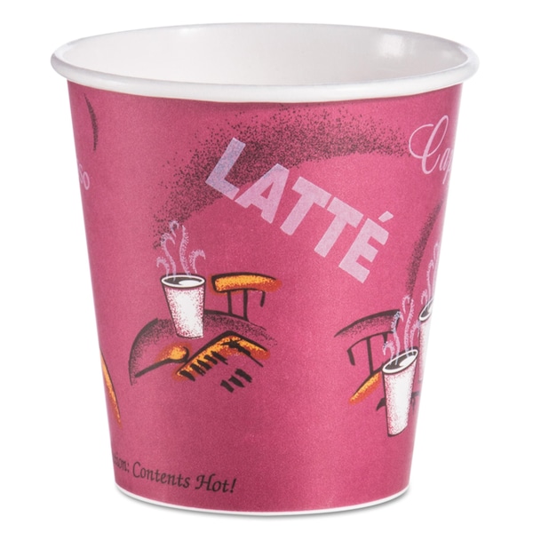 Dart Paper Hot Drink Cups in Bistro Design, 10 oz, Maroon, PK1000 - 510SI