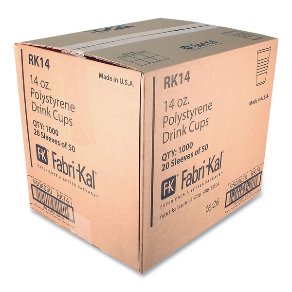 Fabri-Kal RK Ribbed Cold Drink Cups, 14 oz, Clear, 1000PK - 9508030