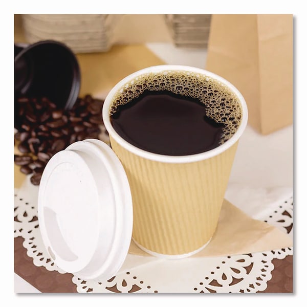 Karat Ripple Hot Cups, 12 oz, Kraft/White, 500PK - C-KRC512