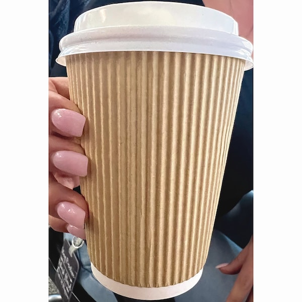 Karat Ripple Hot Cups, 12 oz, Kraft/White, 500PK - C-KRC512