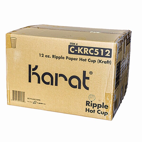Karat Ripple Hot Cups, 12 oz, Kraft/White, 500PK - C-KRC512