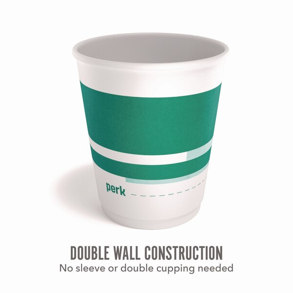 Perk Insulated Paper Cup, 10 oz, White/Teal, 40PK - PK60910M