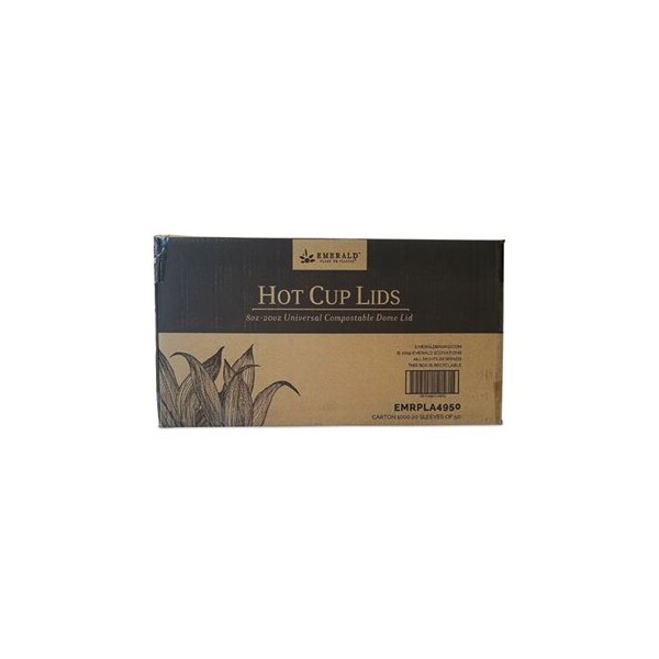 Emerald Plant to Plastic Fully Closed PLA Hot Cup Lid, Fits 8 oz to 20 oz, White, PK1000 - PME01099