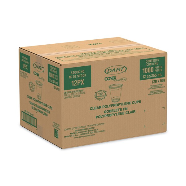 Dart Conex ClearPro Plastic Cold Cups, 12 oz, 50/Sleeve, PK1000 - 12PX