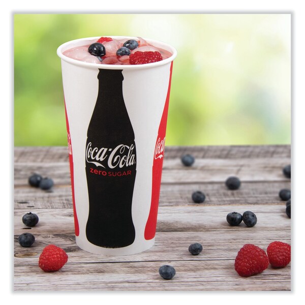 Solo Double Sided Poly Paper Cold Cups, 28 oz to 32 oz, Coca-Cola Design, White/Gray, 480PK - RN32CB-K1038