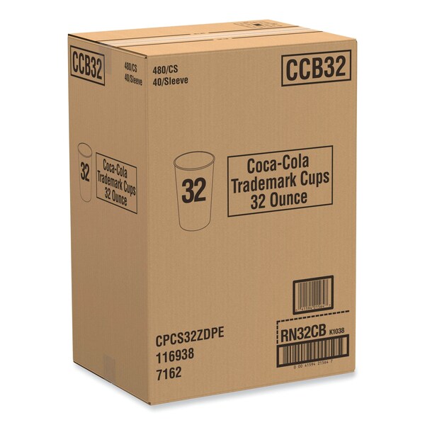 Solo Double Sided Poly Paper Cold Cups, 28 oz to 32 oz, Coca-Cola Design, White/Gray, 480PK - RN32CB-K1038