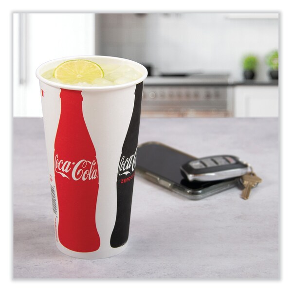 Solo Double Sided Poly Paper Cold Cups, 28 oz to 32 oz, Coca-Cola Design, White/Gray, 480PK - RN32CB-K1038