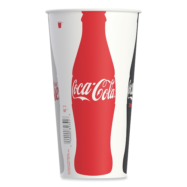 Solo Double Sided Poly Paper Cold Cups, 28 oz to 32 oz, Coca-Cola Design, White/Gray, 480PK - RN32CB-K1038