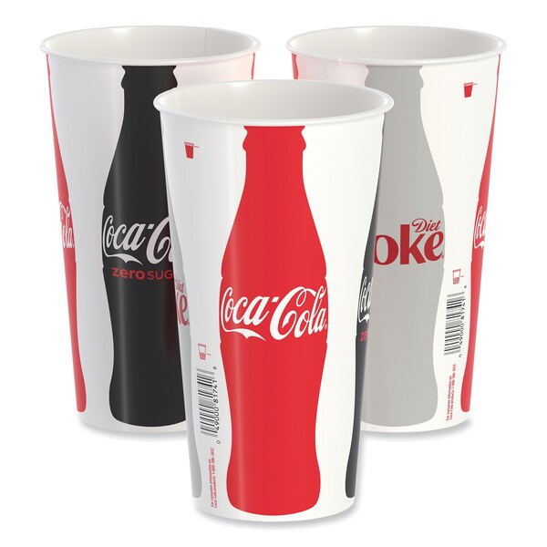 Solo Double Sided Poly Paper Cold Cups, 28 oz to 32 oz, Coca-Cola Design, White/Gray, 480PK - RN32CB-K1038