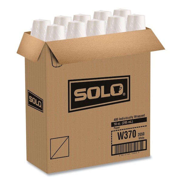 Dart Wrapped Single-Sided Poly Paper Hot Cups, 10 oz, White, PK480, 480PK - W370-2050
