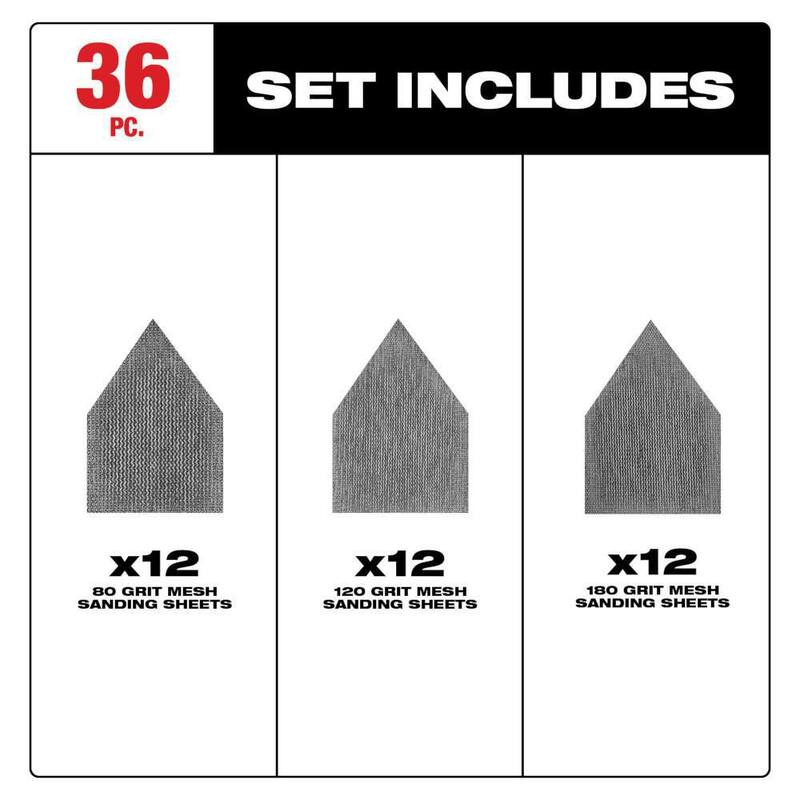 Milwaukee 3-3/4 pulgadas 80-Grit, 120-Grit y 180-Grit Hojas de lija de malla para la lijadora orbital de detalle M12 FUEL (36 piezas) - 48-80-5406