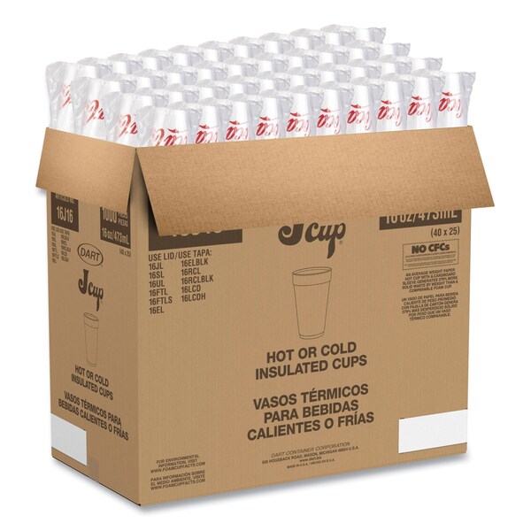 Dart Coca-Cola Foam Cups, Red/White, 16 oz, PK1000 - 16J16C