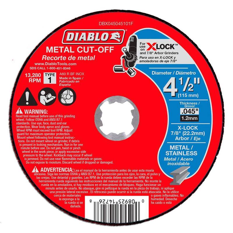 DIABLO 4-1/2 pulg. Disco de corte delgado para Metal para X-Lock y Todas las Esmeriladoras (Compra 3 y llévate 2 gratis) (Paquete de 5) - DBX045045105P