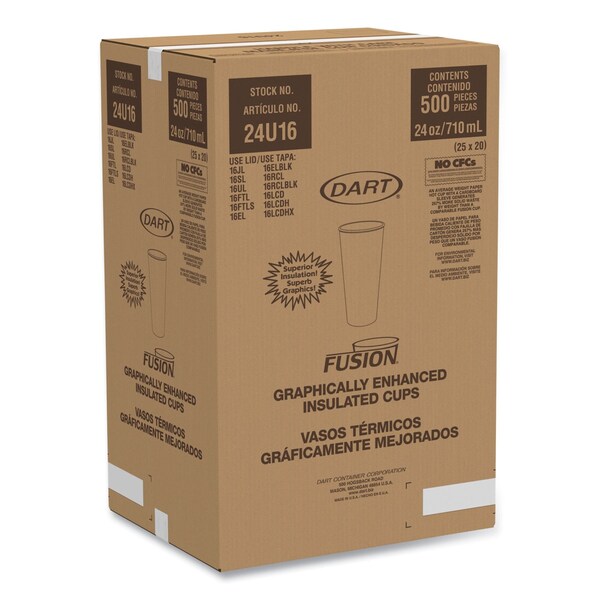 Dart Fusion Escape Foam Hot/Cold Cups, 24 oz, Brown/Black, 500PK - 24U16ESC