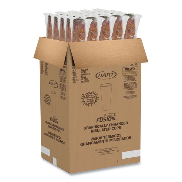 Dart Fusion Escape Foam Hot/Cold Cups, 24 oz, Brown/Black, 500PK - 24U16ESC