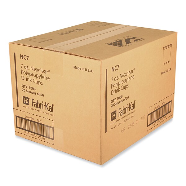 Fabri-Kal Nexclear Polypropylene Drink Cups, 7 oz, Clear, 1000PK - 9507000