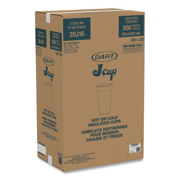 Dart Coca-Cola Foam Cups, Foam, 20 oz, White/Red, 500PK - 20J16C