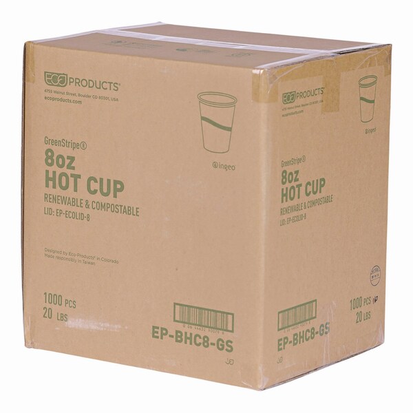 Eco-Products GreenStripe Renewable and Compostable Hot Cups, 8 oz, 1000PK - EP-BHC8-GS