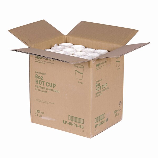 Eco-Products GreenStripe Renewable and Compostable Hot Cups, 8 oz, 1000PK - EP-BHC8-GS