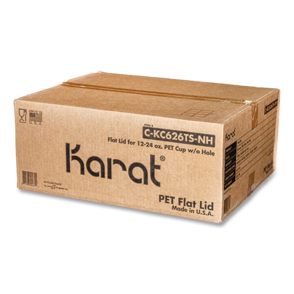 Karat PET Lids, 12 oz to 24 oz Cold Cups, No Hole Flat Lid, Clear, 1000PK - C-KC626TS-NH