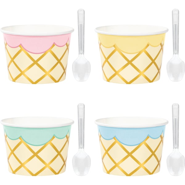 Creative Converting Ice Cream Party Treat Cups with Spoons, 3.5"x2.5", 96PK - 346419