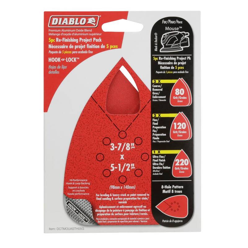 DIABLO 3-7/8 in. x 5-1/2 in. Hoja de lija para detalles de ratón surtida con respaldo de gancho y bloqueo (paquete de 5) - DCTMOUASTH05G