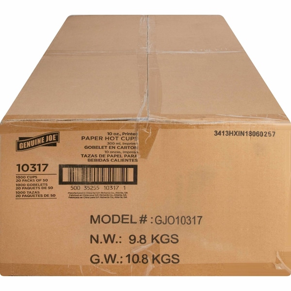 Genuine Joe Hot Cup 10 fl oz Assorted Paper, PK1000 - 10317CT