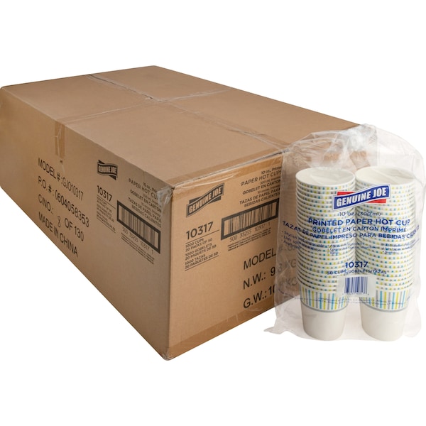 Genuine Joe Hot Cup 10 fl oz Assorted Paper, PK1000 - 10317CT