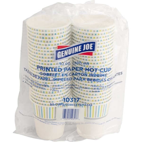 Genuine Joe Hot Cup 10 fl oz Assorted Paper, PK1000 - 10317CT