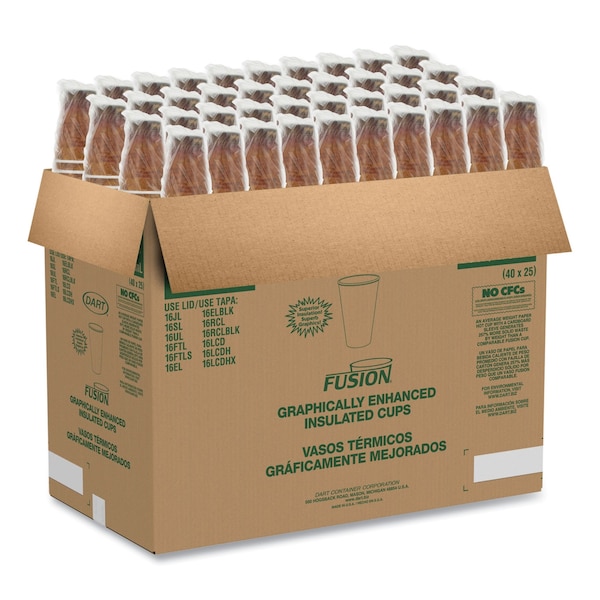Dart Foam Hot/Cold Cups, 16oz, Brown/Black, PK1000 - 16U16ESC