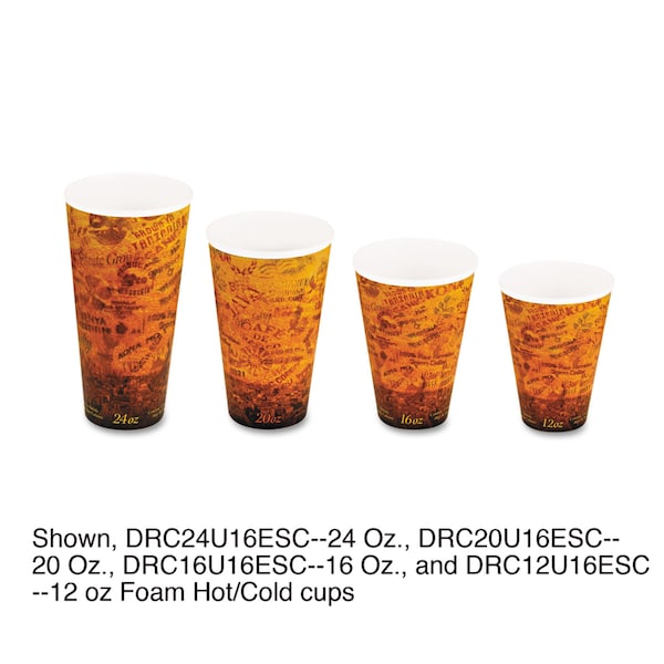 Dart Foam Hot/Cold Cups, 16oz, Brown/Black, PK1000 - 16U16ESC