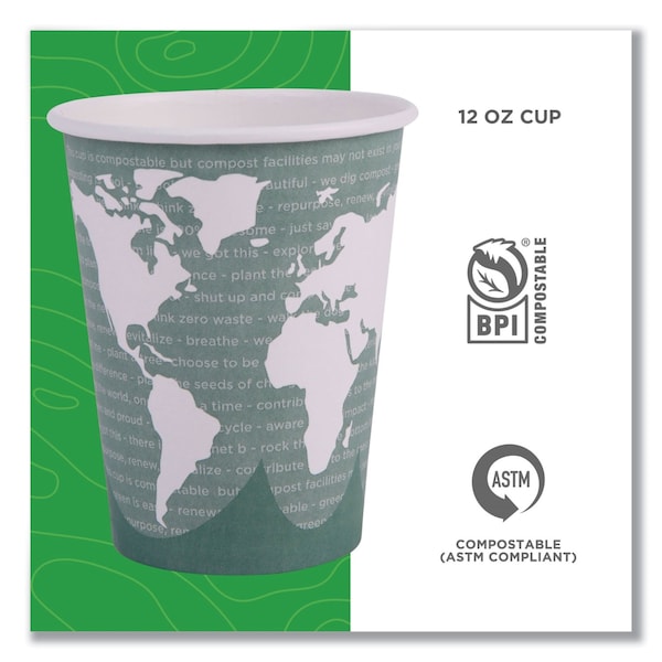 Eco-Products World Art Renewable Compostable Hot Cups, 12 oz., PK1000 PK - EP-BHC12-WA