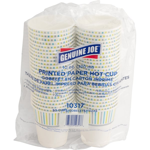 Genuine Joe Hot Cup 10 fl oz Assorted Paper, PK50 - 10317