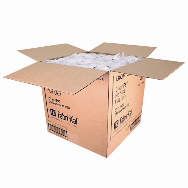 Fabri-Kal Kal-Clear/Nexclear Drink Cup Lids, Flat Lid with No Slot, Fits 9 to 10 oz Cold Cups, Clear, 2500PK - 9508068