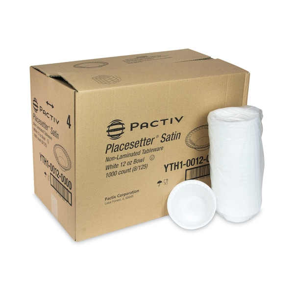 Pactiv Unlaminated Foam Dinnerware, Bowl, 6" Diameter, 12 oz, White, PK1000 - YTH100120000