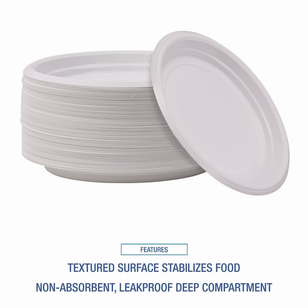 Boardwalk Hi-Impact Plastic Dinnerware, Plate, 9" Diameter, White, PK500 - PLTHIPS9WH