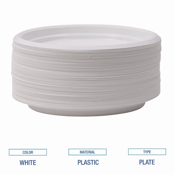 Boardwalk Hi-Impact Plastic Dinnerware, Plate, 9" Diameter, White, PK500 - PLTHIPS9WH