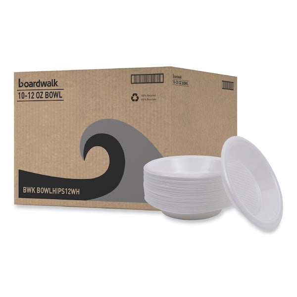 Boardwalk Hi-Impact Plastic Dinnerware, Bowl, 10-12 oz, White, PK1000 - BOWLHIPS12WH