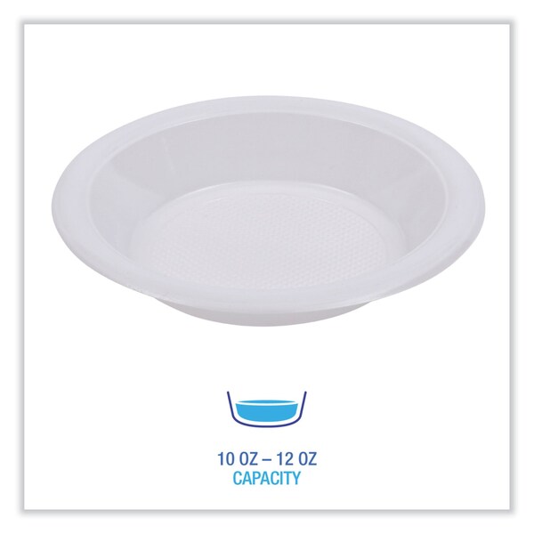 Boardwalk Hi-Impact Plastic Dinnerware, Bowl, 10-12 oz, White, PK1000 - BOWLHIPS12WH