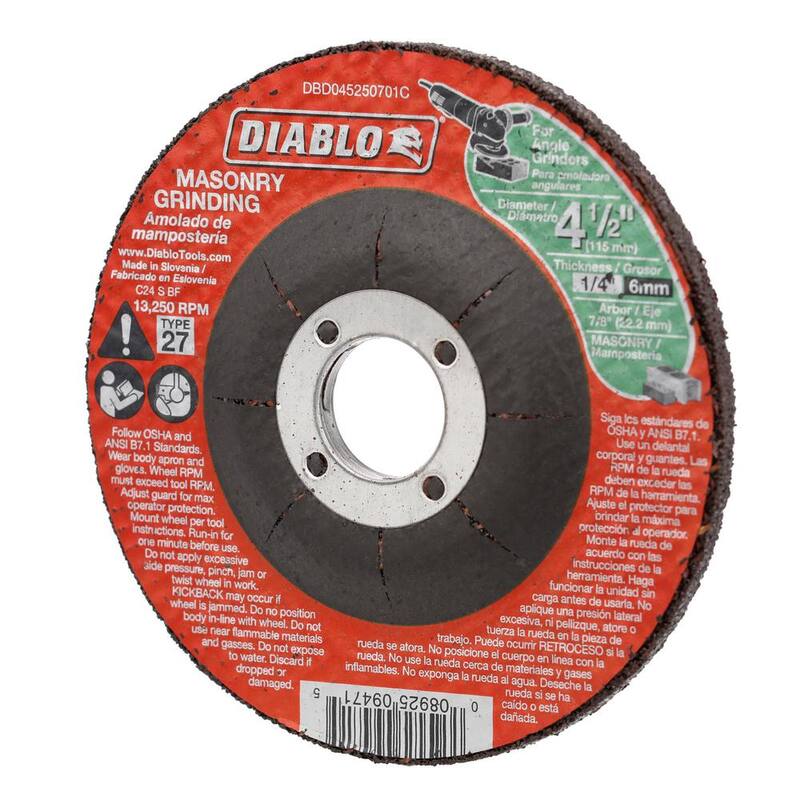 DIABLO Disco de molienda para albañilería de 4-1/2 pulgadas x 1/4 pulgadas x 7/8 pulgadas con centro deprimido Tipo 27 - DBD045250701C