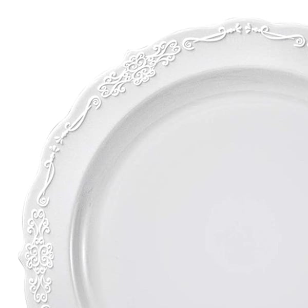 Smarty Had A Party 10" White Vintage Round Disposable Plastic Dinner Plates (120 Plates), 120PK - 860WH-CASE