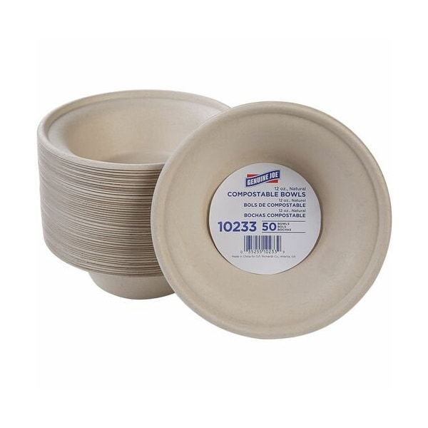 Genuine Joe Genuine Joe Bowls, Compostable, 12oz, White, 50PK - GJO10233