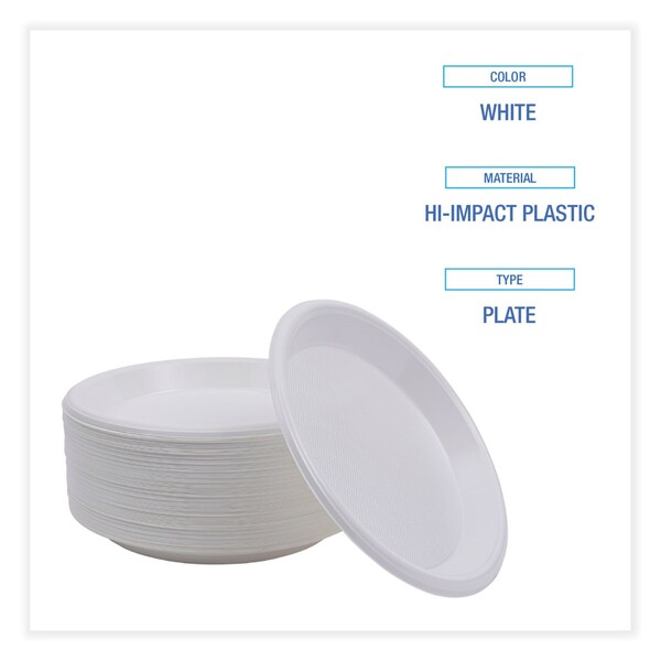 Boardwalk Hi-Impact Plastic Dinnerware, Plate, 10" Diameter, White, PK500 - PLHIPS10WH