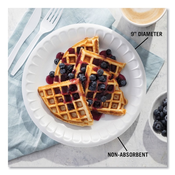 Pactiv Unlaminated Foam Dinnerware, Plate, 9 Diameter, White, PK500 - 0TH100090000