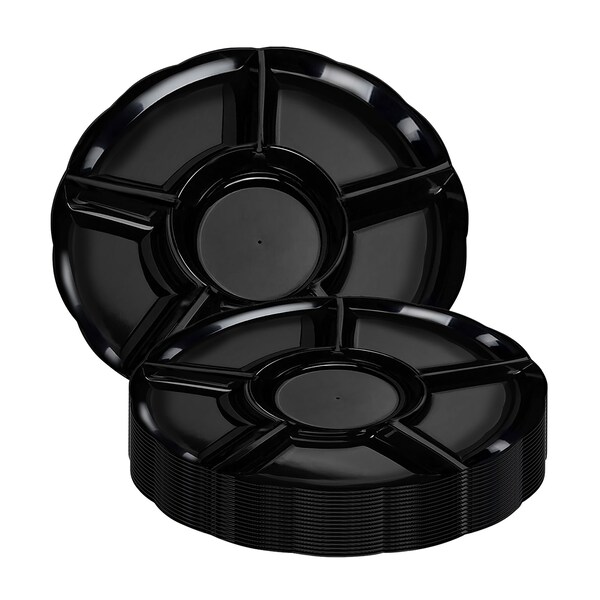 Smarty Had A Party Black Big 6Partition Round Disposable Plastic Trays 24 Trays, 24PK - 2669-B-CASE