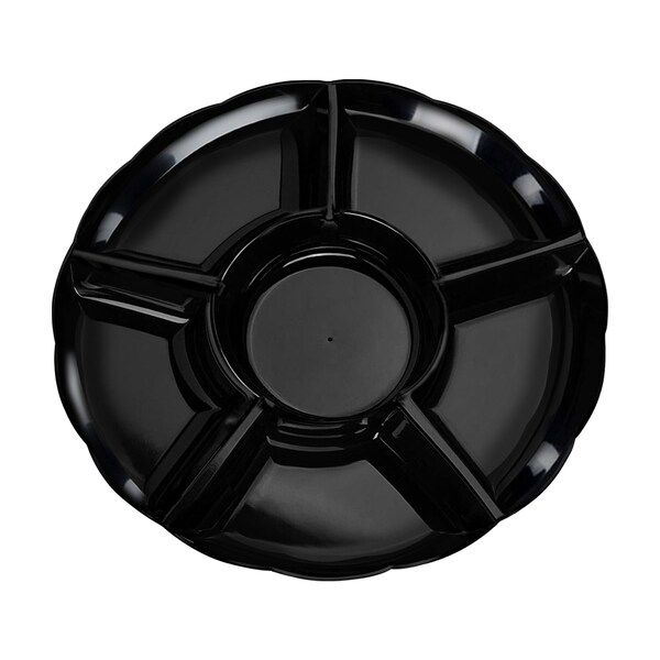 Smarty Had A Party Black Big 6Partition Round Disposable Plastic Trays 24 Trays, 24PK - 2669-B-CASE