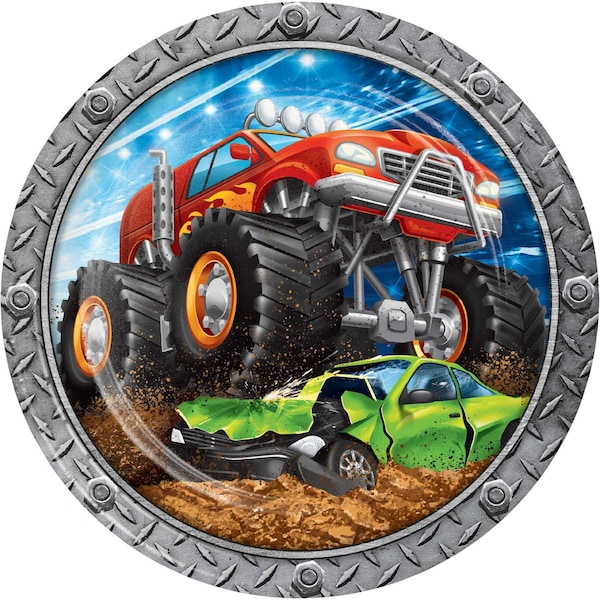 Creative Converting Monster Truck Paper Plates, 9", 96PK - 339802