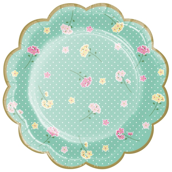 Creative Converting Floral Tea Party Scalloped Dessert Plates, 7", 96PK - 340230